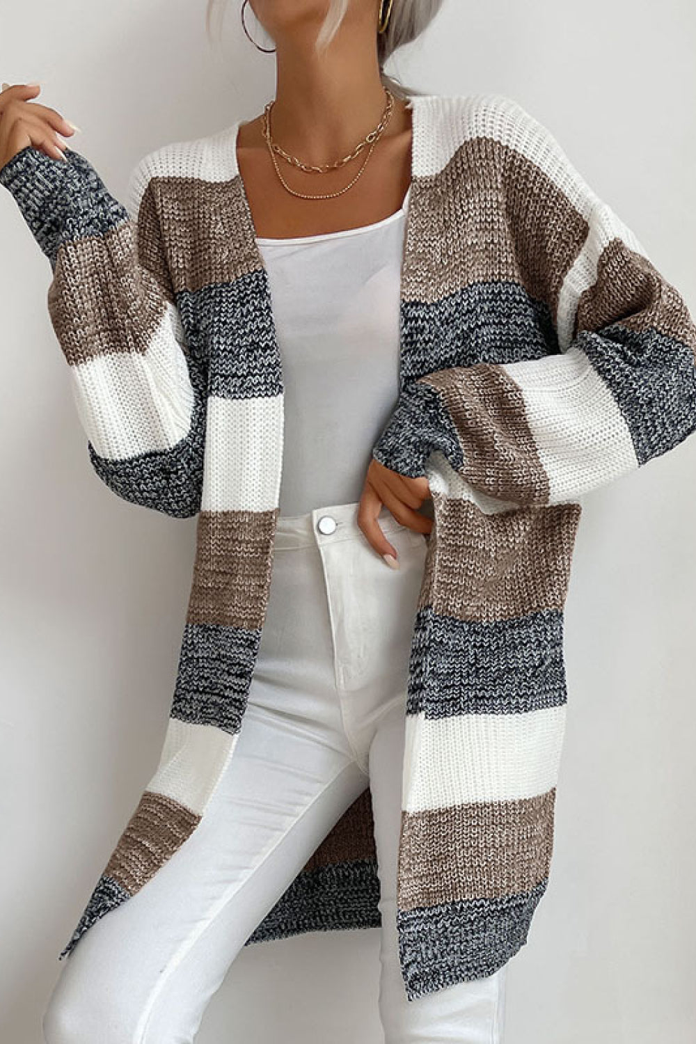 Striped Long Sleeve Duster Cardigan