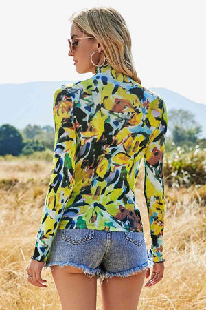 Printed Mock Neck Long Sleeve Blouse