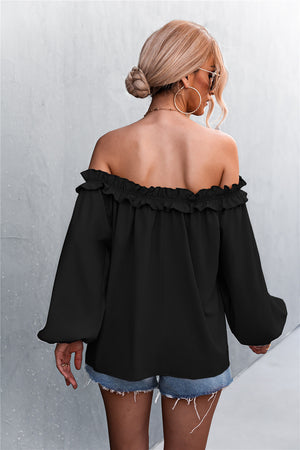 Frill Trim Off-Shoulder Balloon Sleeve Top