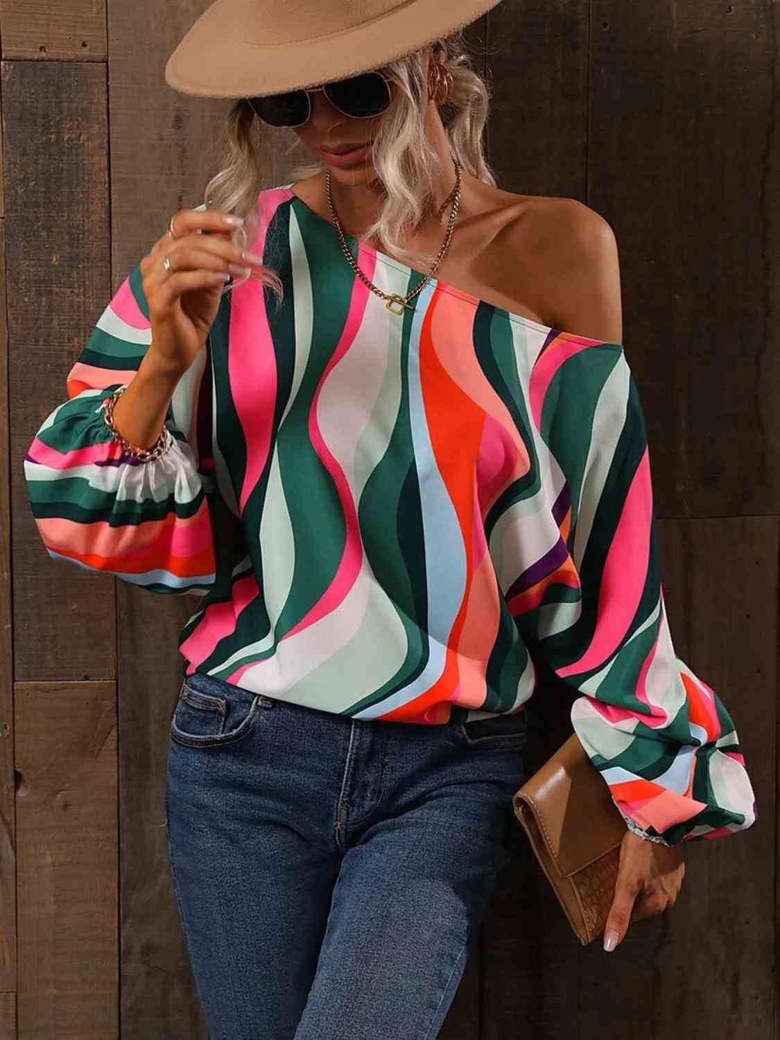 Printed Boat Neck Blouse