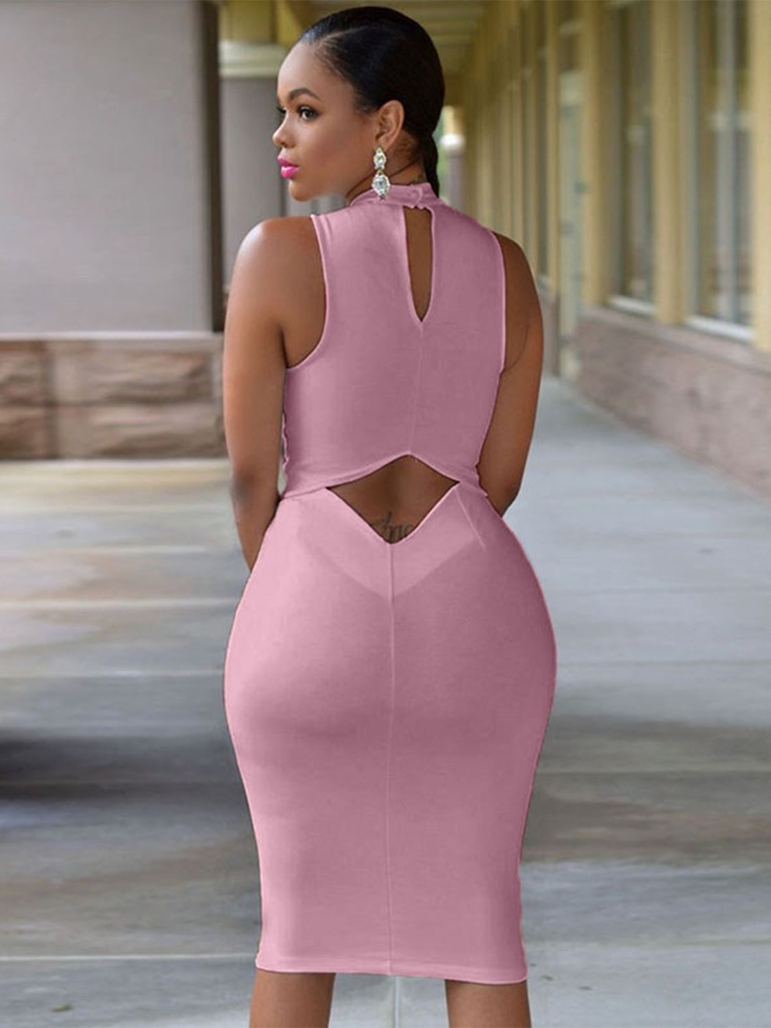 Cutout Mock Neck Sleeveless Dress