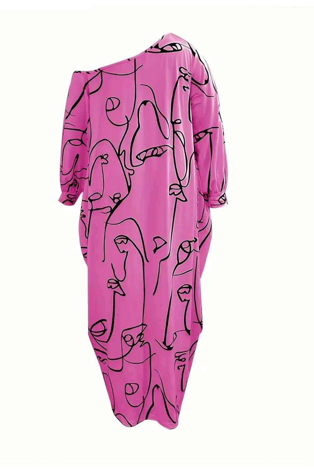 Printed Single Shoulder Lantern Sleeve Maxi Dress