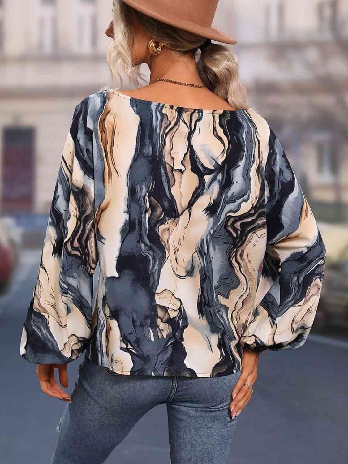 Printed Boat Neck Blouse