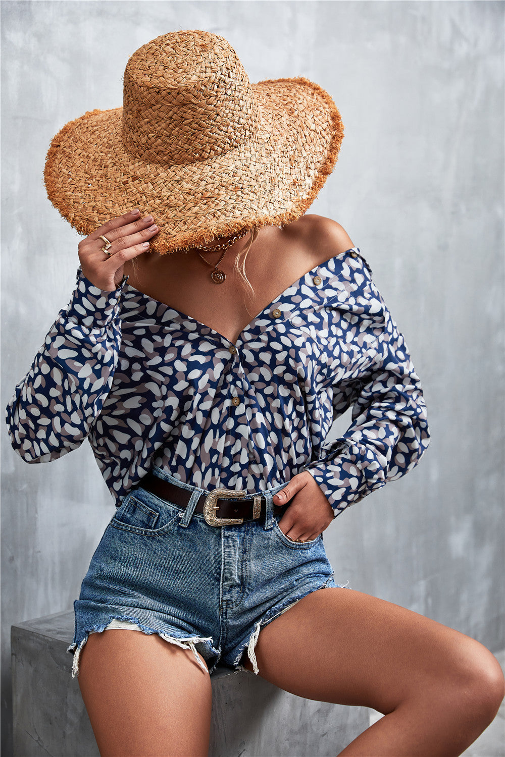 Printed Button Down Long Sleeve Shirt