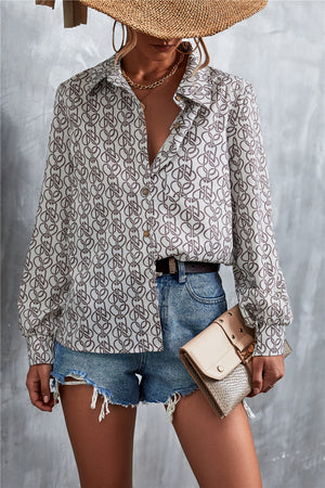 Printed Button Down Long Sleeve Shirt