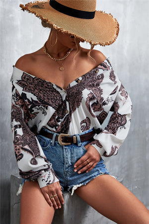 Printed Button Down Long Sleeve Shirt