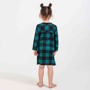 Girl Plaid Round Neck Long Sleeve Dress