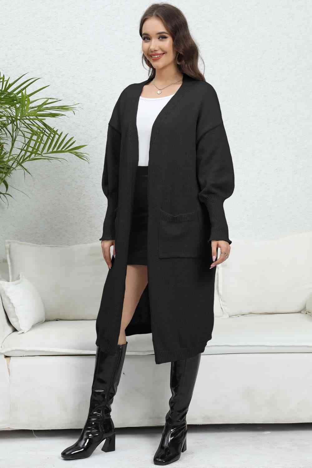 Open Front Dropped Shoulder Cardigan